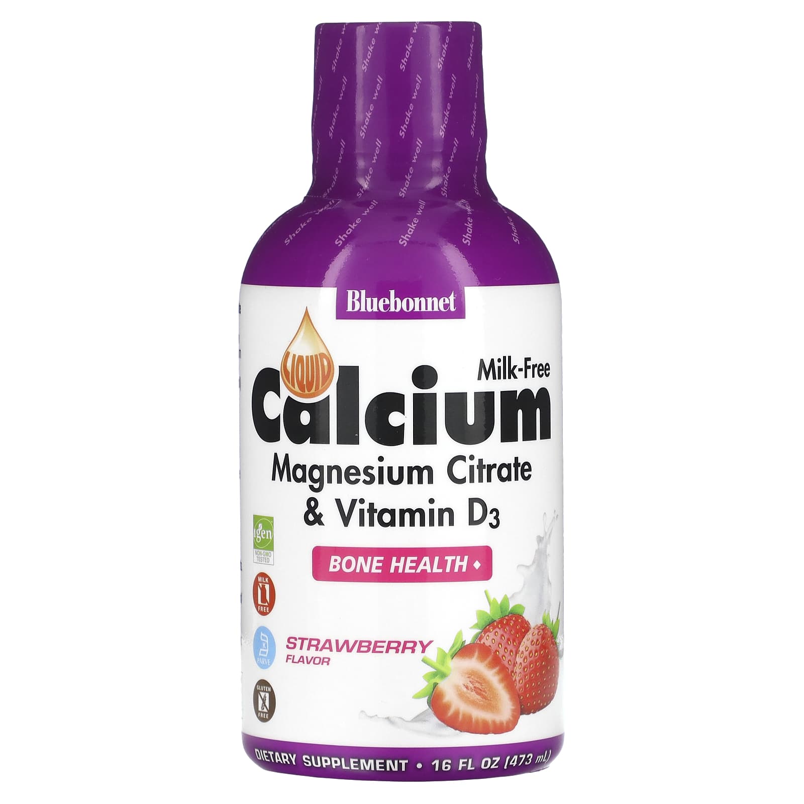 Bluebonnet, Liquid Calcium, Magnesium Citrate & Vitamin D3, Milk-Free, Strawberry Flavor, 16 fl oz UPC 743715006928 | HiLife Vitamins